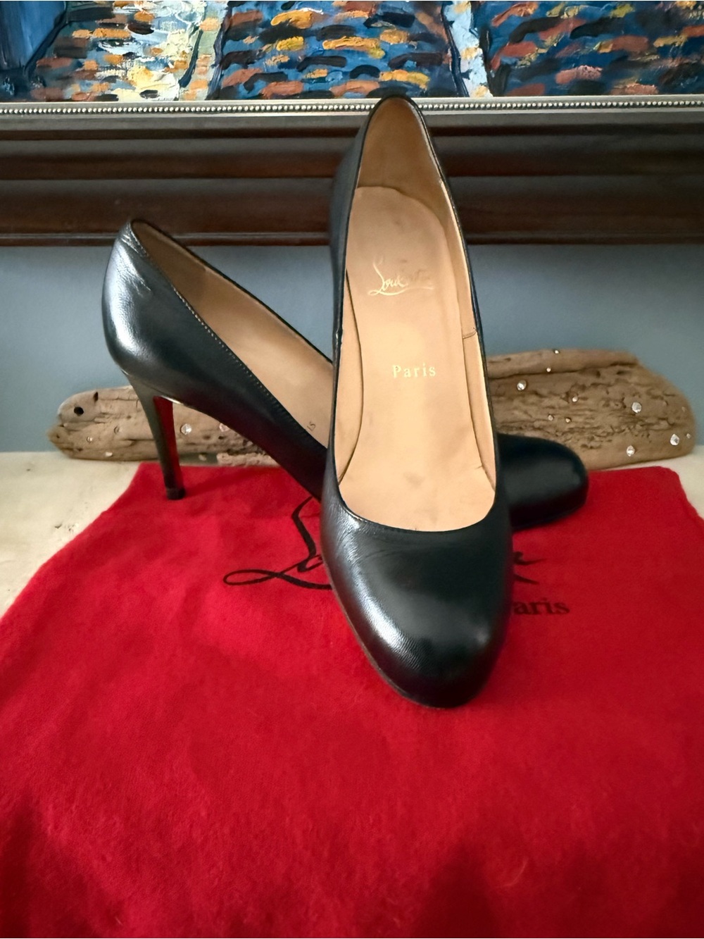 Christian Louboutin Black Leather Pumps with Red Sole